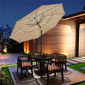 【Multi-Color Lights Umbrella】Yaheetech 10ft 8-Rib Patio Umbrella 3-Tier Vented Outdoor Umbrella with Color-Changing LED Strip for Pool/Garden/Lawn, Base not Included