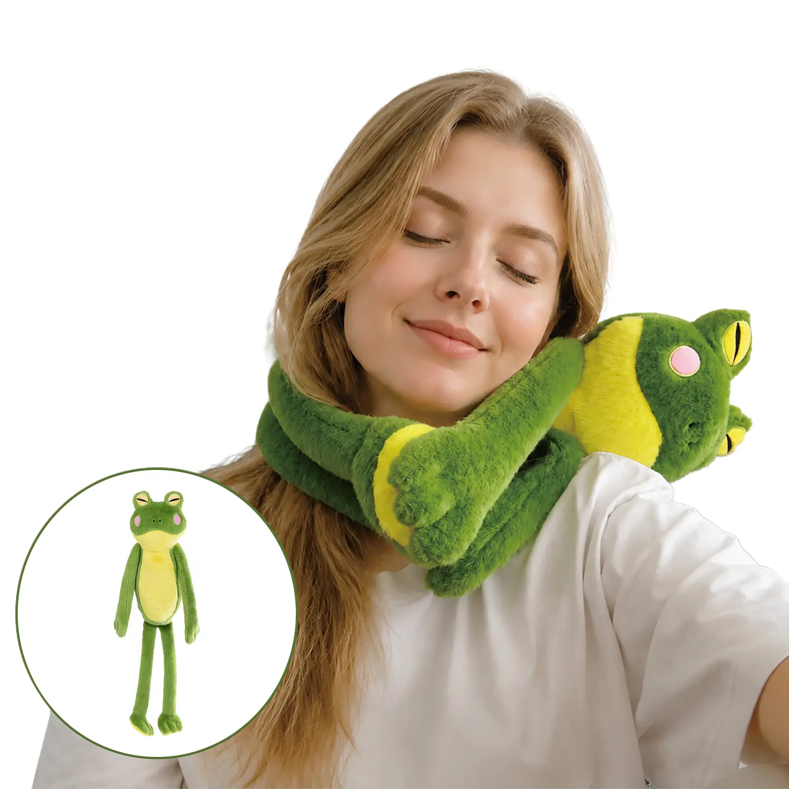 2-in-1 Frog Shape Polyester Synthetic Plush Figurine - Cute Animal Design Animal Merch Home Decor Accent, Office Desk Ornament, Travel & Nap Buddy Gift