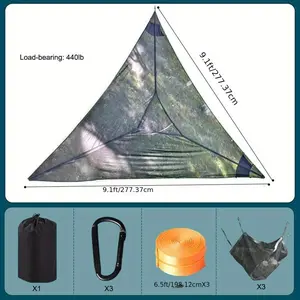 Triangle Tent, 12-Foot Camping Tent, with 3 Guy Ropes and Storage Bag, 3-Point Portable Tent with Maximum Load Capacity of 400 Pounds, Suitable for 2-4 Adults and Children, Outdoor Travel Multi-Person Tree Tent