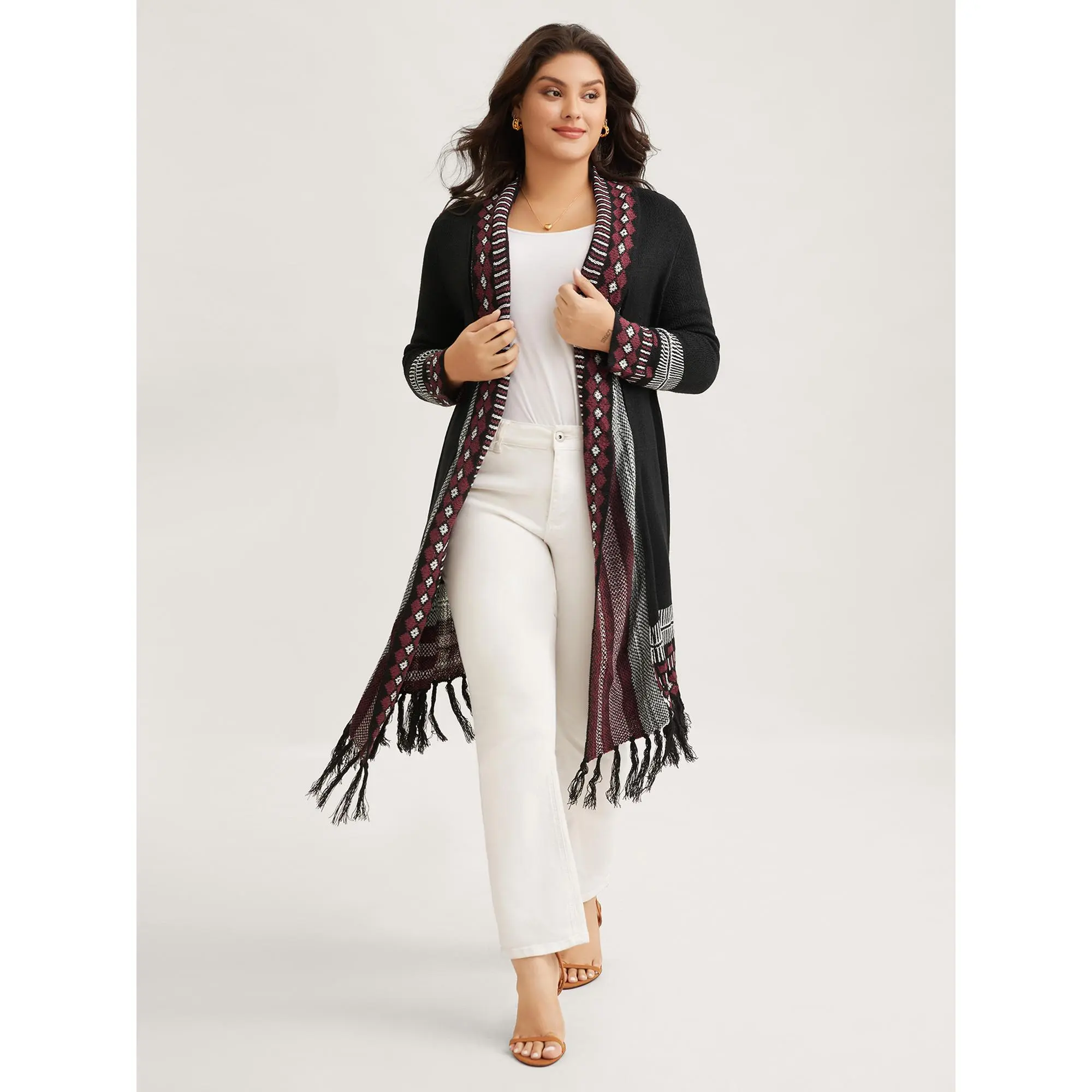 BloomChic Bandana Print Fringe Trim Maxi Cardigan 【M-6XL】 BloomChic Bandana Print Fringe Trim Maxi Cardigan 【M-6XL】