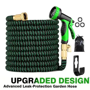 Heavy Duty 100FT Expandable Garden Hose, 10 Spray Nozzles & Brass Fittings, 4X Stronger Kink-Free Design, Retractable Lightweight for Efficient Watering Car Washing