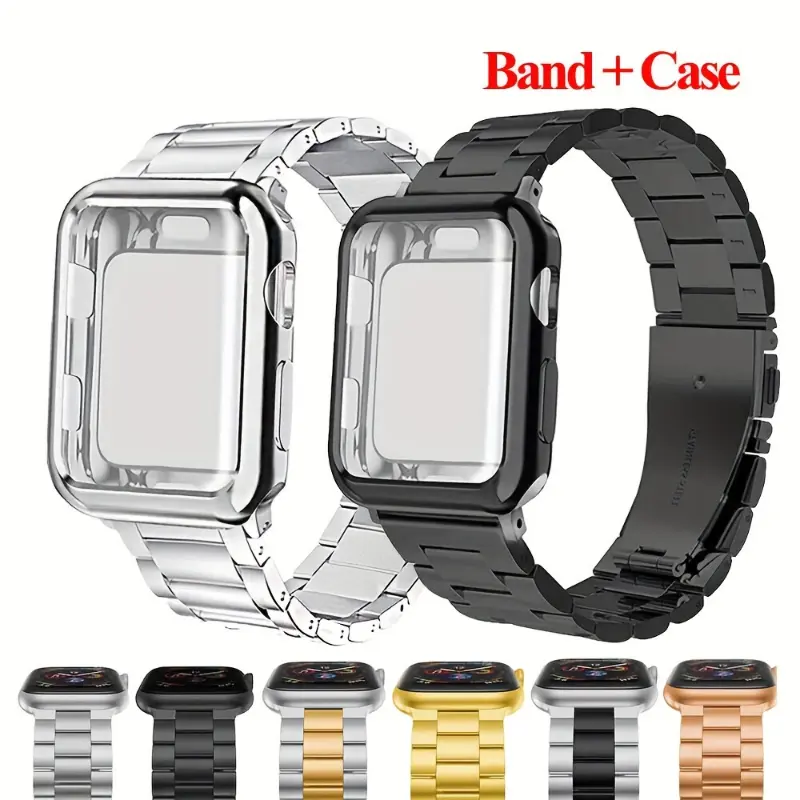 Stainless Steel Watch Band With TPU Protective Case, Suitable For Apple Watch 1/2/3/4/5/6/7/8/SE/Ultra, 38/40/41/42/44/45/49mm Watch Band