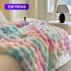 Colorful Fuzzy Blanket, Soft Fluffy Blanket, 1 Count 800GSM Soft Warm Plush Air-conditioned Room Blanket, Halloween Decor Bedding Supplies for Home Camping Dormitory Office Travel, Valentine's Day, Gift for Her #GLOBAL PICKS