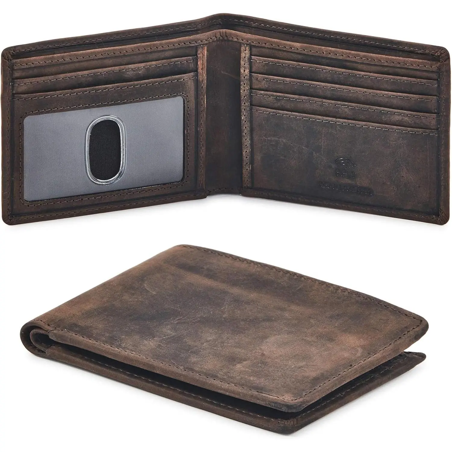 Real Leather Mens Bifold Wallet RFID Blocking Slim Minimalist Front Pocket - Thin & Stylish with ID Window in Gift Box (Crazy Horse, Coffee)