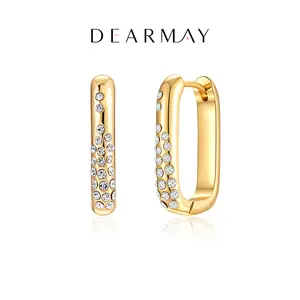 Dearmay Gole Huggie Earrings for Women with Zircon Oval Gold Earrings Gifts for Girls SummerVibes