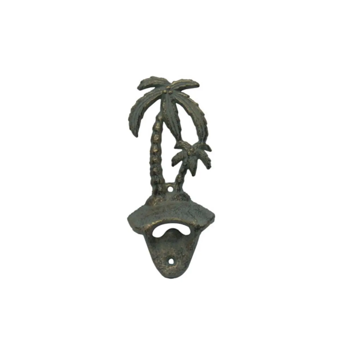 Antique Look Wall Mount Cast Iron Palmtree Bottle Opener - 6 in., Handcrafted Kitchen Utensil, Seaworn Bronze Finish, G-20-027-BRONZE