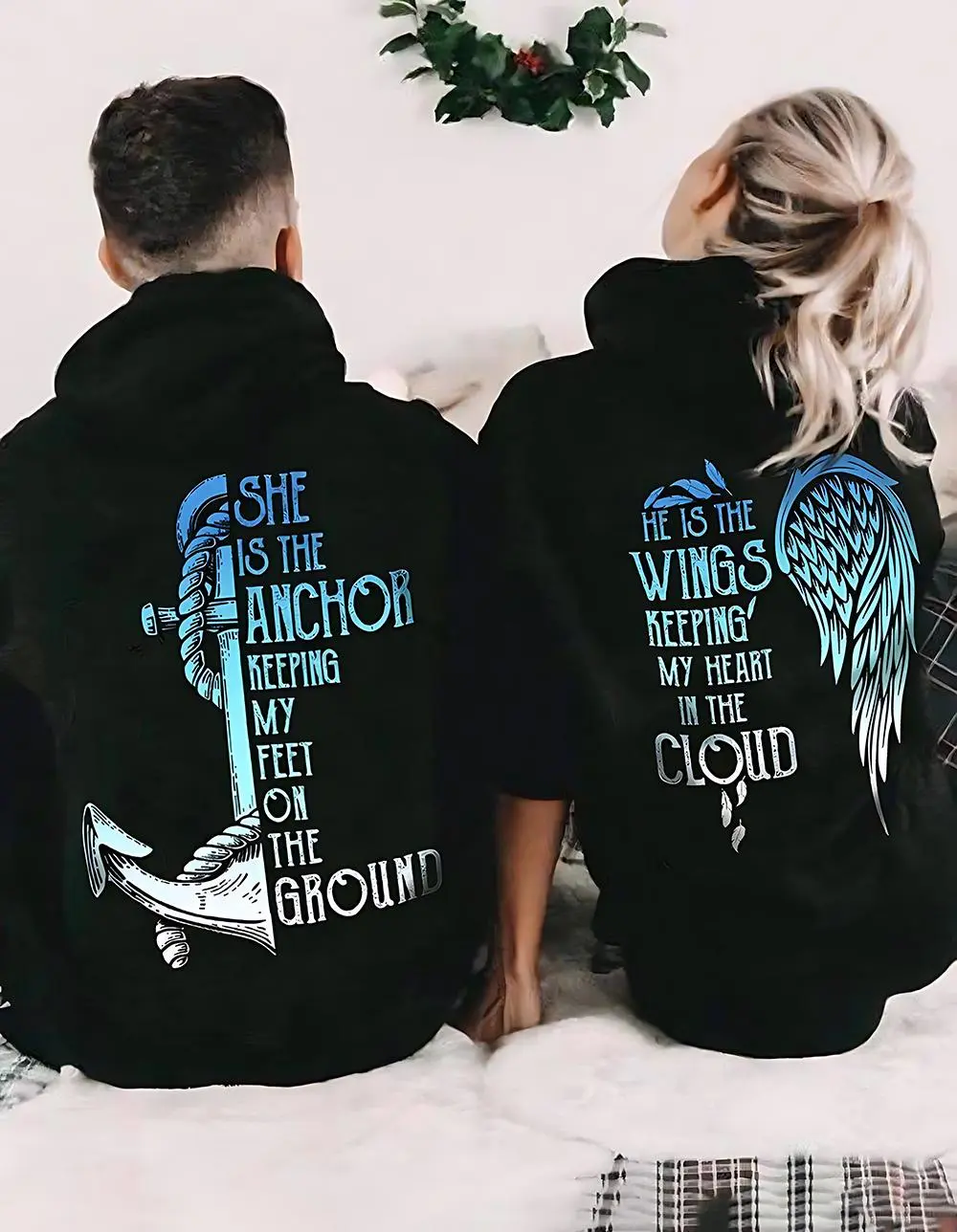 She Is The Anchor He Is The Wings Hoodie Couple Hoodie, Valentine Gift For Him For Her, Anniversary Hoodie, Couple For Hoodie, Couples Matching Shirt Cotton Womenswear