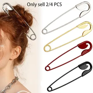 2/4 PCS Metal French Hair Pin for Women, Safety Pin Hair Clip Set for Styling, Giant Pin Shape Design, Vintage Hair Styling Clips for Buns & Updos, Elegant Hair Accessories for Women, for Styling, Personality & Durable Hair Pins