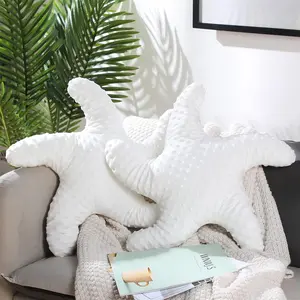 Starfish Shaped Throw Pillows 20'' Cute Stuffed Plush Starfish Pillow Coastal Ocean Decor Plush Cushion for Bedroom Living Room Sofa Couch (White, 2 Pcs)