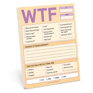 Knock Knock WTF Notepad - 1-Count Funny Office Stationery, 4x5.25 in, with Pastel Nifty Checklists, Office Accessories