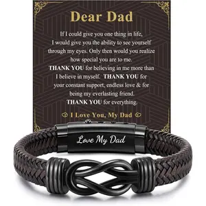 MEALGUET Mens Leather Bracelet Dad Gifts - Brown Braided Leather Infinity Knot Bracelets Engraved Love My Dad for Men, Daddy Jewelry Gift from Daughter Son for Father's Day Birthday