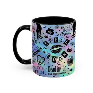 Stylish Printed Witch Spell Book Ceramic Cup, Halloween Themed Kitchenware Drinkware for Beverages and Drinks - wic10049