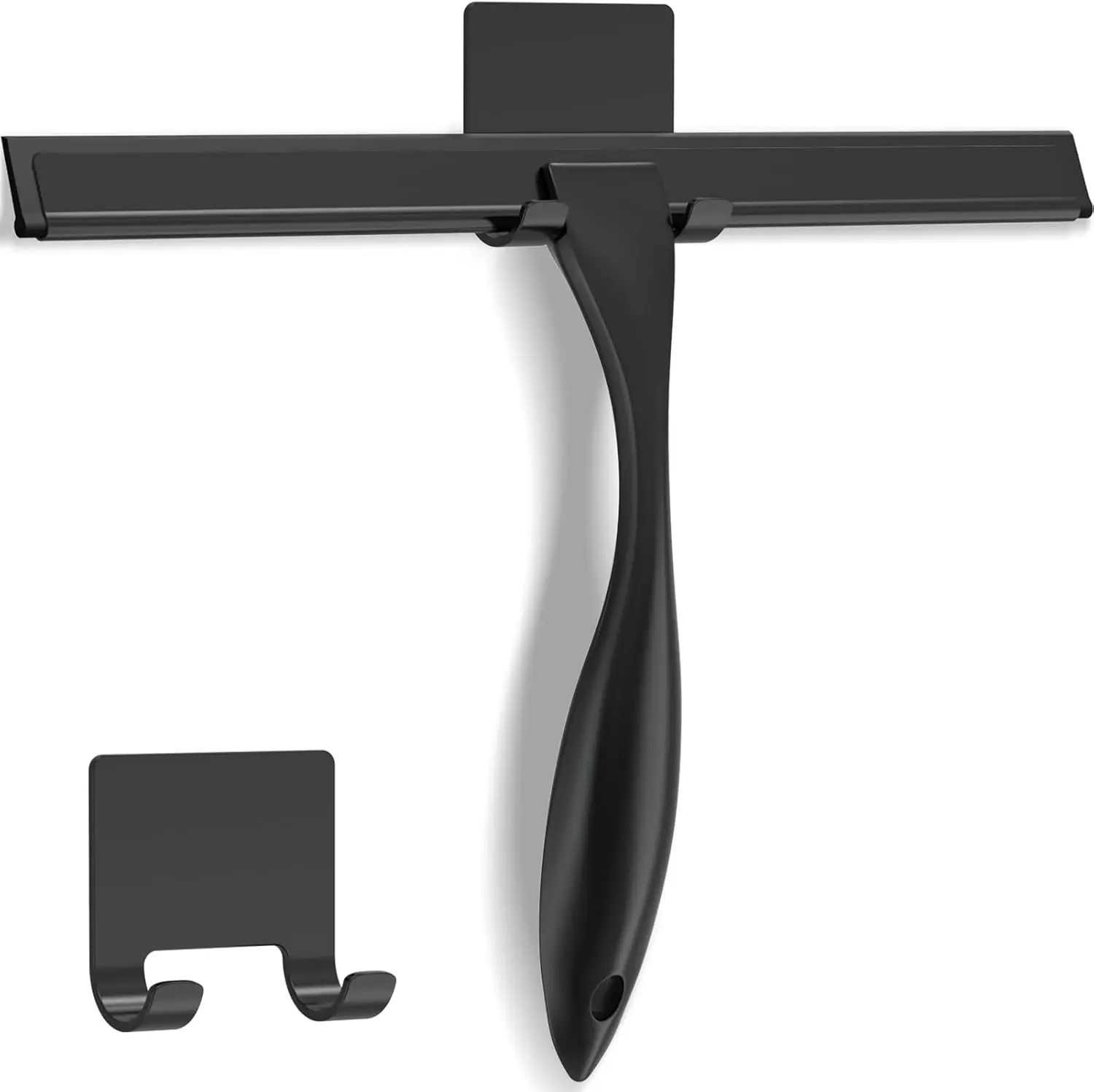 10-in Black All-Purpose Stainless Steel Squeegee, Home Bathroom Cleaning Tool with Adhesive Hook for Glass Doors, Windows, Mirrors, Tile Walls, Cars