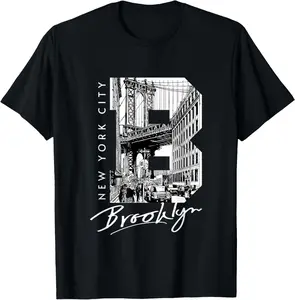 100% cotton Unisex Brooklyn Street Inside Bold Letter B Vintage New York Travel T-Shirt