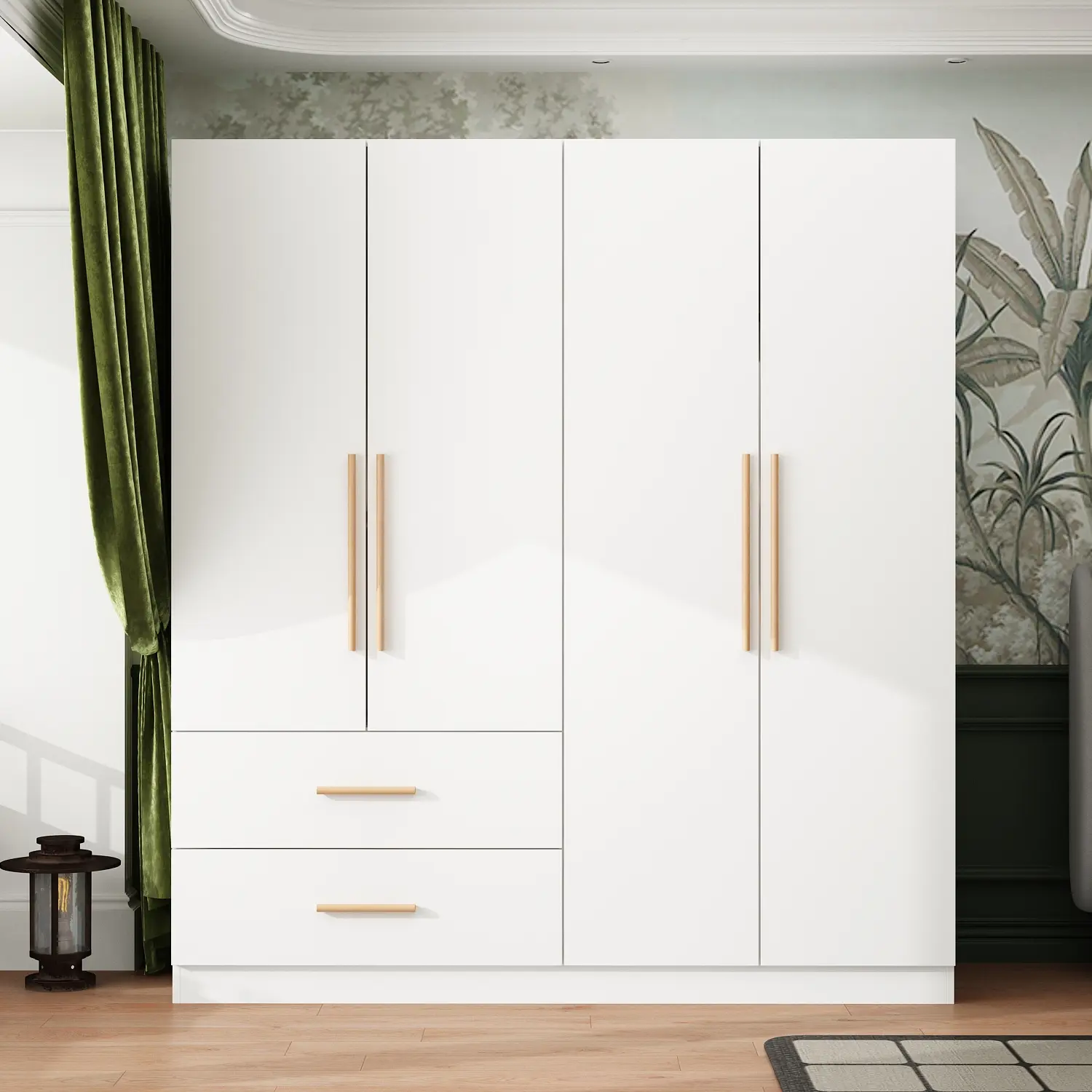 FUFU&GAGA Large 4-Door Freestanding Wardrobe Armoire - Stable Closet Storage Cabinet with Shelves, Type C Design, 15 - 20 Kg Capacity, Assembly Required, Bedroom Clothes Organizer, Modern