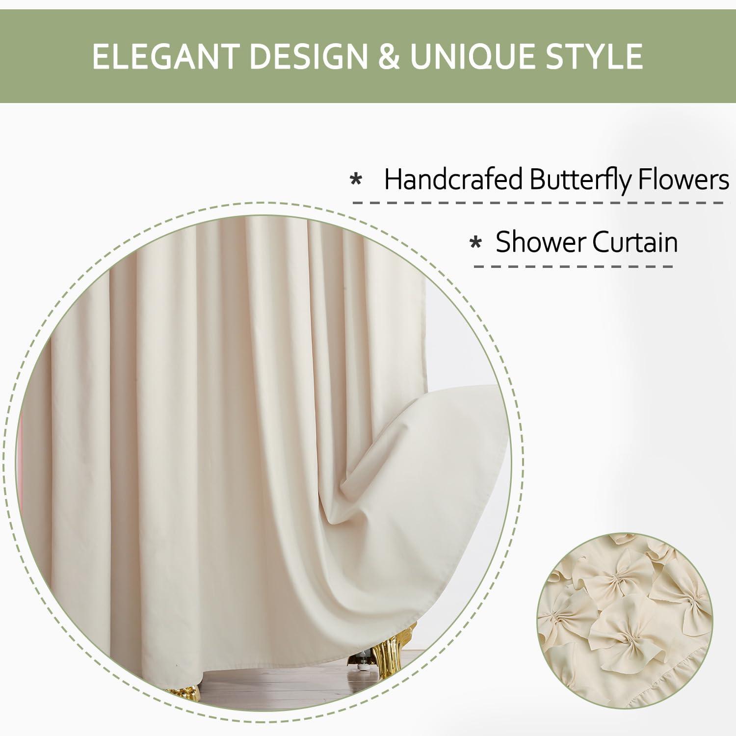 YRZTRK Camel Ruffle Shower Curtain Vintage Handcrafted Bow Tie Ruched Microfiber Bath Curtain for Master Bathroom with 12 Buttonholes 72 W x 72 H