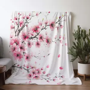 Spring Gifts Her Women Sdoo Vintage Cherry Blossom Blanket Floral Present Soft Light Flannel Throw Mothers Day Keepsake Birthday Gift Wife Daughter Pink Sakura Aesthetic Room Decor Fleece Bedding