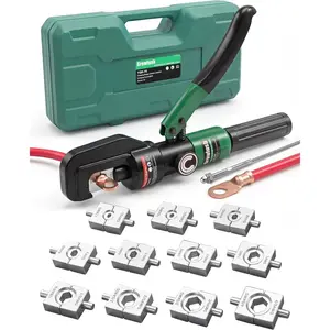 Hydraulic Cable Crimping Tool Battery Cable Terminal Crimper 12 AWG–4/0 AWG US Standard AWG Dies 10-Ton Hydraulic Copper Cable Lugs Crimper for US Standard Cable 12 ga-4/0 ga