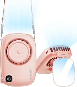 Mini Neck Fan, Rechargeable Handheld Desk Use, LED Power Display 3 Speed 360°Rotate Mirror for Lash Makeup, Cute Camera Design Small Portable USB Fans Personal Cooling Travel Essentials
