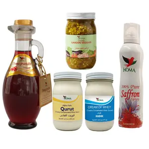 HOMA Legacy Box – Kashk, Qurut & Garden Veggies 16oz, Pomegranate Vinegar 8.4oz & Saffron Spray 6oz – Premium Middle Eastern Cooking & Seasoning Gift Set