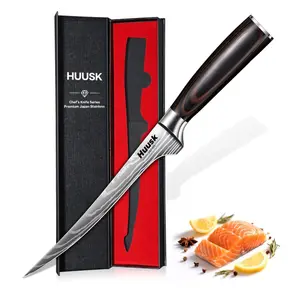 Huusk knives Filet Knife for Fish - 7 Inch Fish Fillet Knife with Wood Handle, Flexible Boning Knives for Meat Cutting, Professional Japanese Fishing Knives for Meat Poultry Cutting
