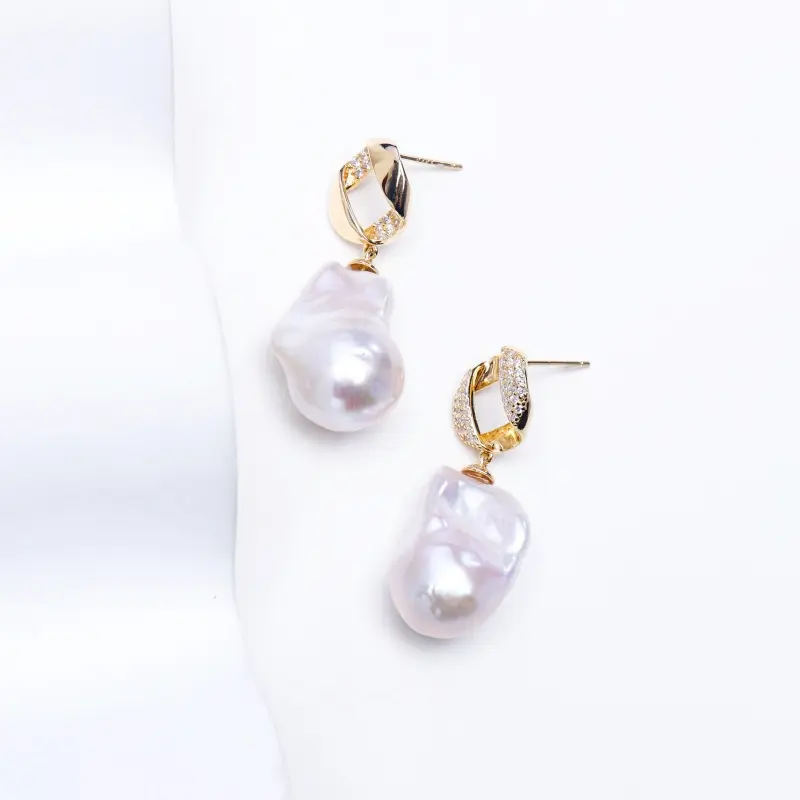 NO.01-Gleaming and dazzling freshwater blue gemstone exquisite Baroque stud earrings/Siver/14-16mm（DJB3K30004）