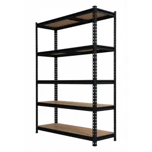 5-Tier Metal Adjustable Storage Shelving Unit, 2000 LBS Heavy-Duty Garage Shelve, 48'' x 24'' x 72'' Shelf Organizer for Garage, Kitchen, Bathroom Laundry, Closet (Black)