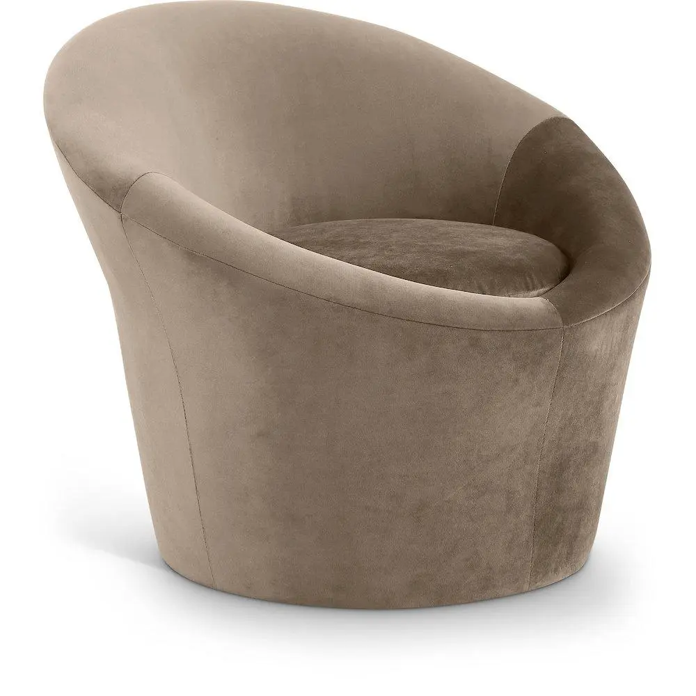Tristan Taupe Velvet Accent Chair with Elliptical Design, Plush Upholstery for Indoor Living Spaces, Plush Cushion