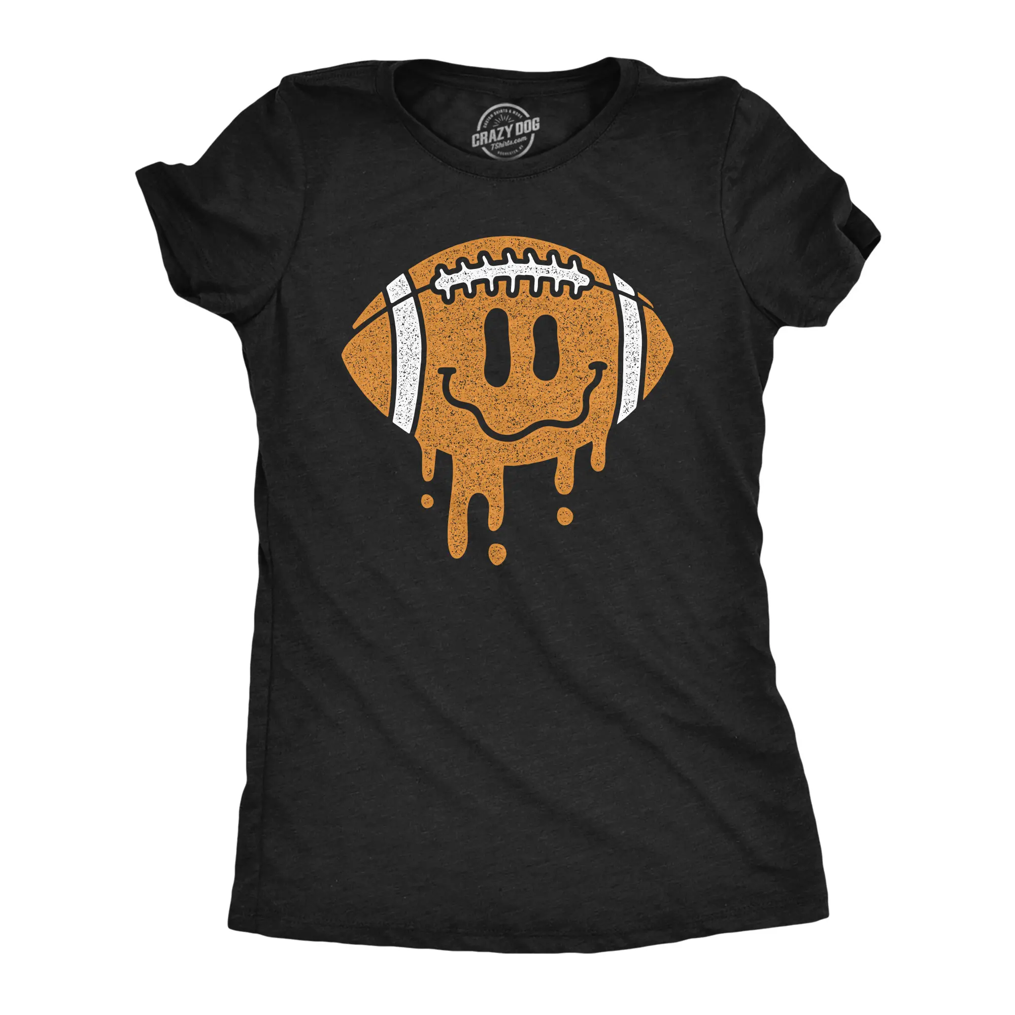 Womens Dripping Football Smile Funny T Shirts Sports Graphic Tee for Ladies Funny Womens T Shirts Cute Vintage Fashion Casual Ladies T-Shirt Gift Funny Football Top Women's Novelty Tees Black -