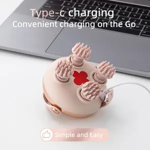 1pc Rechargeable Red Light Scalp Massager - Electric Head Massager with 6 Nodes for Stress & Hair Growth, Portable Handheld for Shoulder, Neck, Pets, USB-C Rechargeable with Anti-Drop Strap