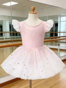 Girls' Ballet Leotard, Sparkling Puffy Skirt Design, Suitable for Dance & Gymnastics, Ideal for Performances, Ages 1-10