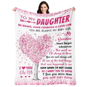 To my Daughter Blanket Gift Soft Flannel Throw for Birthday Christmas Graduation Cozy Warm Inspirational Bedding Sofa Decor Pink Butterfly