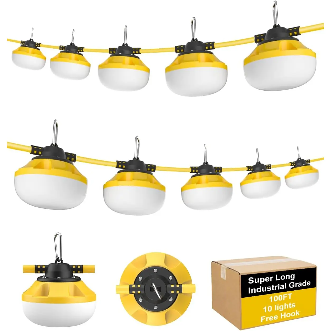 100FT LED Construction String Lights, with 10 Bulbs Industrial Grade 100W