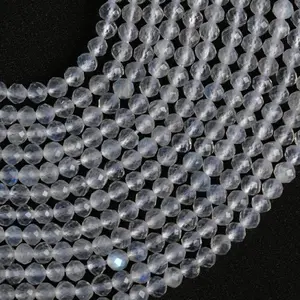 Natural Rainbow Moonstone Gemstone Round Micro Faceted Beads String 15.5 Inches Long 2/3/4/6 MM for Jewelry Making and Crafting - AS & JG