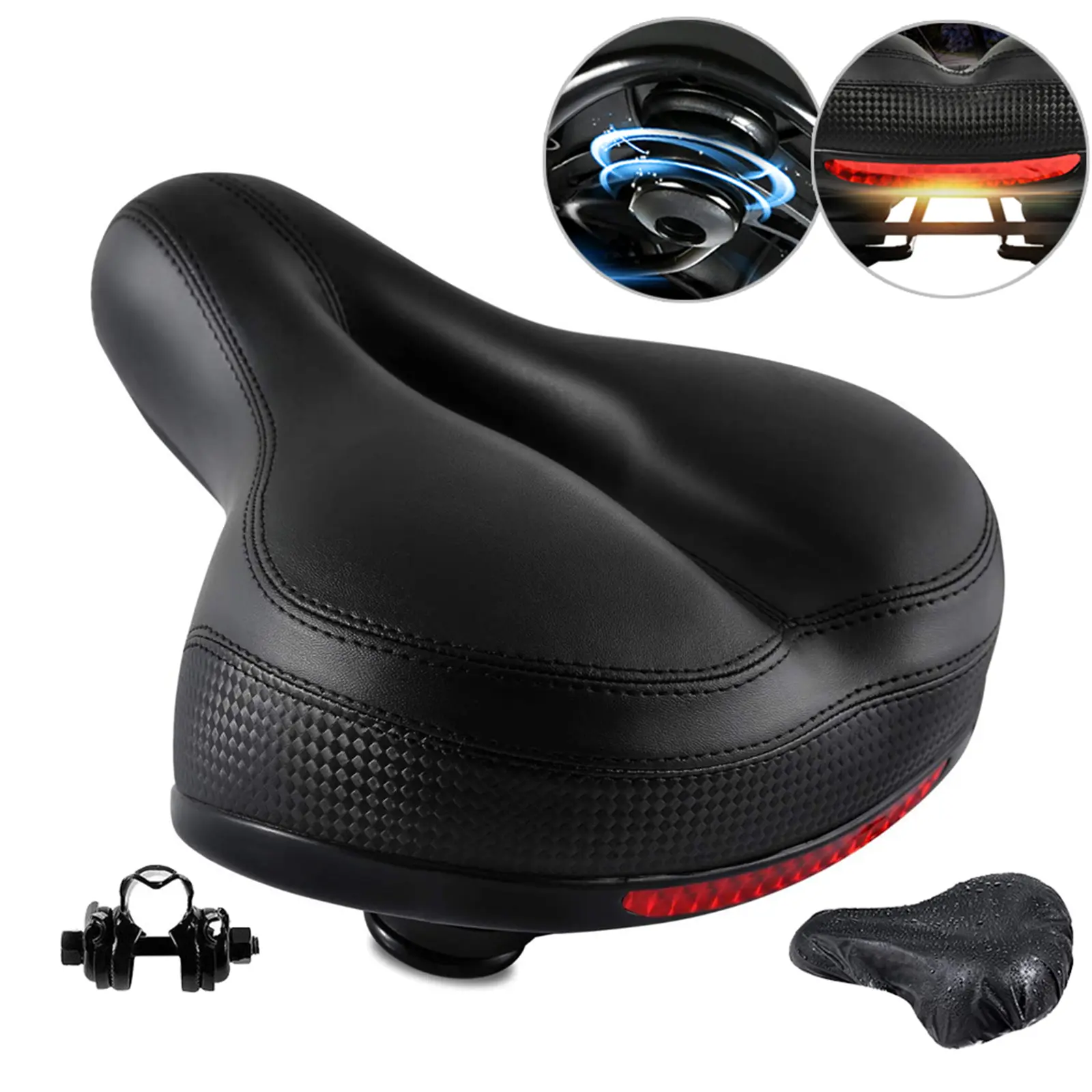 Comfort Bike Seat for Women Men,Wide Bicycle Saddle Replacement Padded Soft Bike Cushion with Dual Shock Absorbing Universal Fit with Reflect