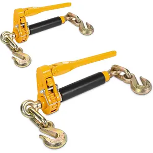5/16" - 3/8" Folding Handle Load Binder, Heavy Duty Ratchet Chain Binder w/Grab Hooks G70-T80, 7,100 lbs WLL Tie Down Hauling Chain Binders for Flatbed  Trailer, 2 count