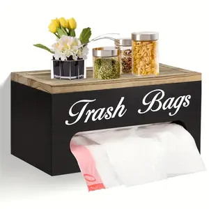 Oversized Rubbish Bag Holder with Member, Wooden Garbage Bag Dispenser Roll Rack Wall-Mounted, Plastic Bag Holder Wide Opening, Kitchen Countertop Garbage Bag Dispenser, under Sink