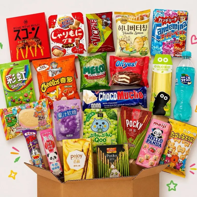 2 Pound Asian Snack Box - Japan Korean China Thailand Vietnam Assorted Sweets & Savory Snacks Gift Pack gift Potatoes Ramen