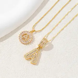 2 Pack Initial Letter Pendant Necklaces with Zircon Stones for Women, 14K Gold Plated Alphabet Necklace, Fashion Jewelry for Parties & Birthdays, Personalized Jewelry Gift