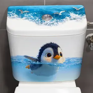 Swimming Penguin Toilet Sticker Self-Adhesive Waterproof Bathroom Decor, Cute Design for Hygienic Use, Perfect Addition to Your Restroom