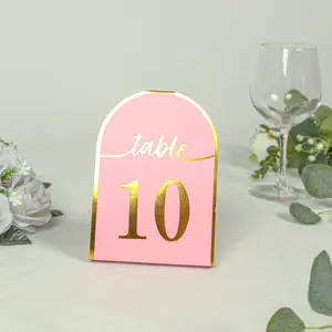 25-Pack 7" Disposable Table Numbers, Blush Free Standing Double Sided Table Number Place Cards with Metallic Gold Foil Numbers 1-25