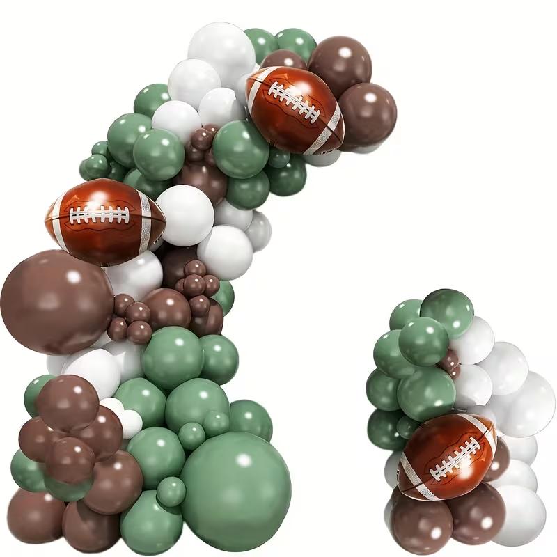 133Pcs Football Balloon Garland Arch Kit – Sage Green & Coffee Brown Latex Balloons with Soccer Foil Balloons, Touchdown Football Theme Party Decorations for Sports Birthday, Game Day & Party Supplies**