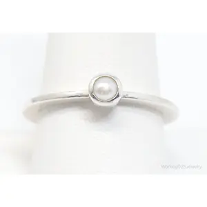 Vintage Pearl Sterling Silver Stacker Ring - Size 9.5
