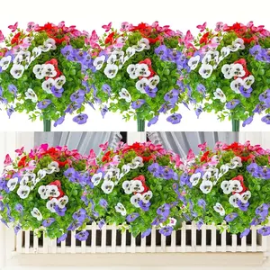 16 Bouquet Artificial Tricolor Viola Flowers, Decorative Flowers, UV Resistant Silk Flowers for Outdoor Wedding Garden Porch Centerpiece Indoor Decoration