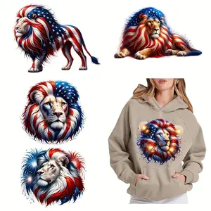 Lion & American Flag Pattern DTF Transfer Sticker, 6 Counts/set Washable Heat Transfer Designs for Easy Iron-on Decorations for T-shirts, Masks, Jeans, Backpacks