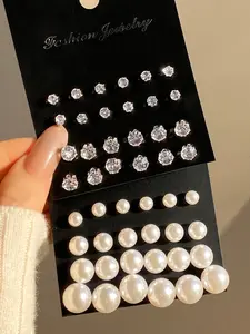 Elegant Pearl Water Diamond Earrings Set, Stud Earrings, 12 Pairs/24 Pairs Classic Women's Jewelry, Versatile Fashion Accessories for Daily Wear