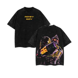 [KST] Superstyle Collection Noisy Boy - Real Steel Edition Oversized Soft Seamless Fabric Short-Sleeve Acid Washed Double Printed Cotton TV Series Graphic T-Shirt, Unisex Streetwear Apparel