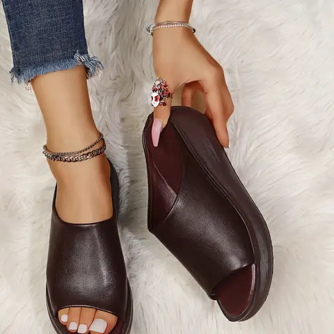 Women's Thick Sole Open Toe Sandals, Simple Design Comfortable Wear, Ladies Summer Footwear, Casual Stylish Footwear, Casual Style Slip-On Rubber Shoes