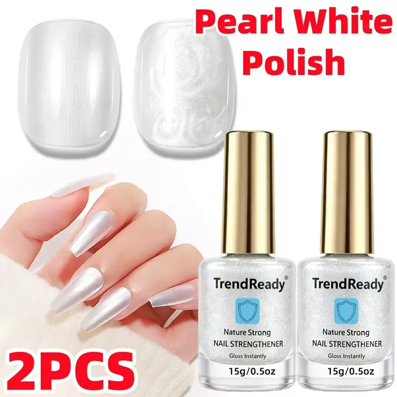 2PCS Advanced Nail Strengthening Solution In Silvery-White, Infused with Vitamin E & Pro-Vitamin B5, Boosts Nail Thickness, Breakage, Non-Toxic Odorless, Apply Alone Or As Base Coat, Perfect for Natural Nails