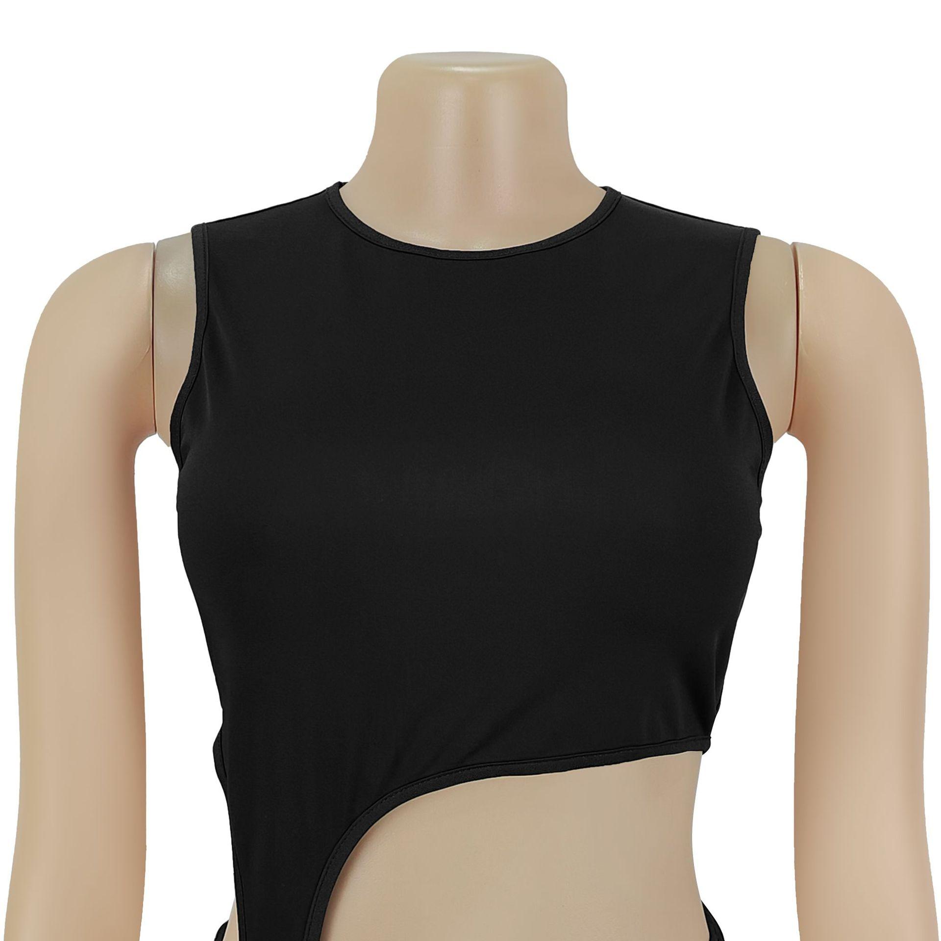 Fashion Women's Sexy Solid Color Sleeveless Crop Open Fork Dress